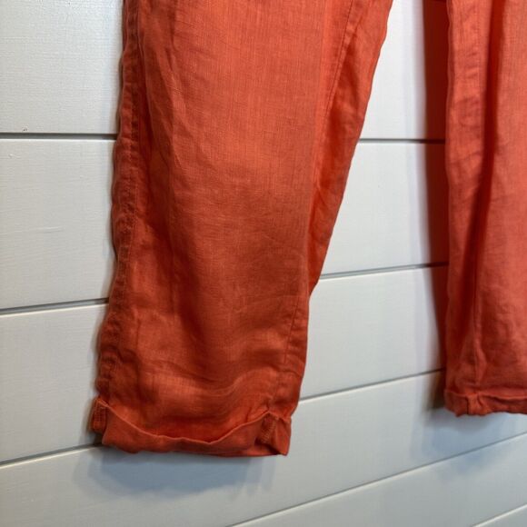 Victoria Secret Linen Pants Size 8 Orange Drawstring Pockets Cuffed 30"L Beach - Picture 4 of 9
